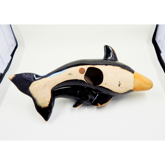 Pottery Ceramic Drip Glazed Blue Dolphin Momma and Baby Nautical Figurine Statue - Picture 5 of 6